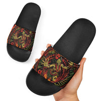 3D Illusion Hula Zombie Halloween Slide Sandals Hawaiian Undead Dancer Volcano Stone Well