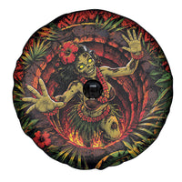 3D Illusion Hula Zombie Halloween Spare Tire Cover Hawaiian Undead Dancer Volcano Stone Well