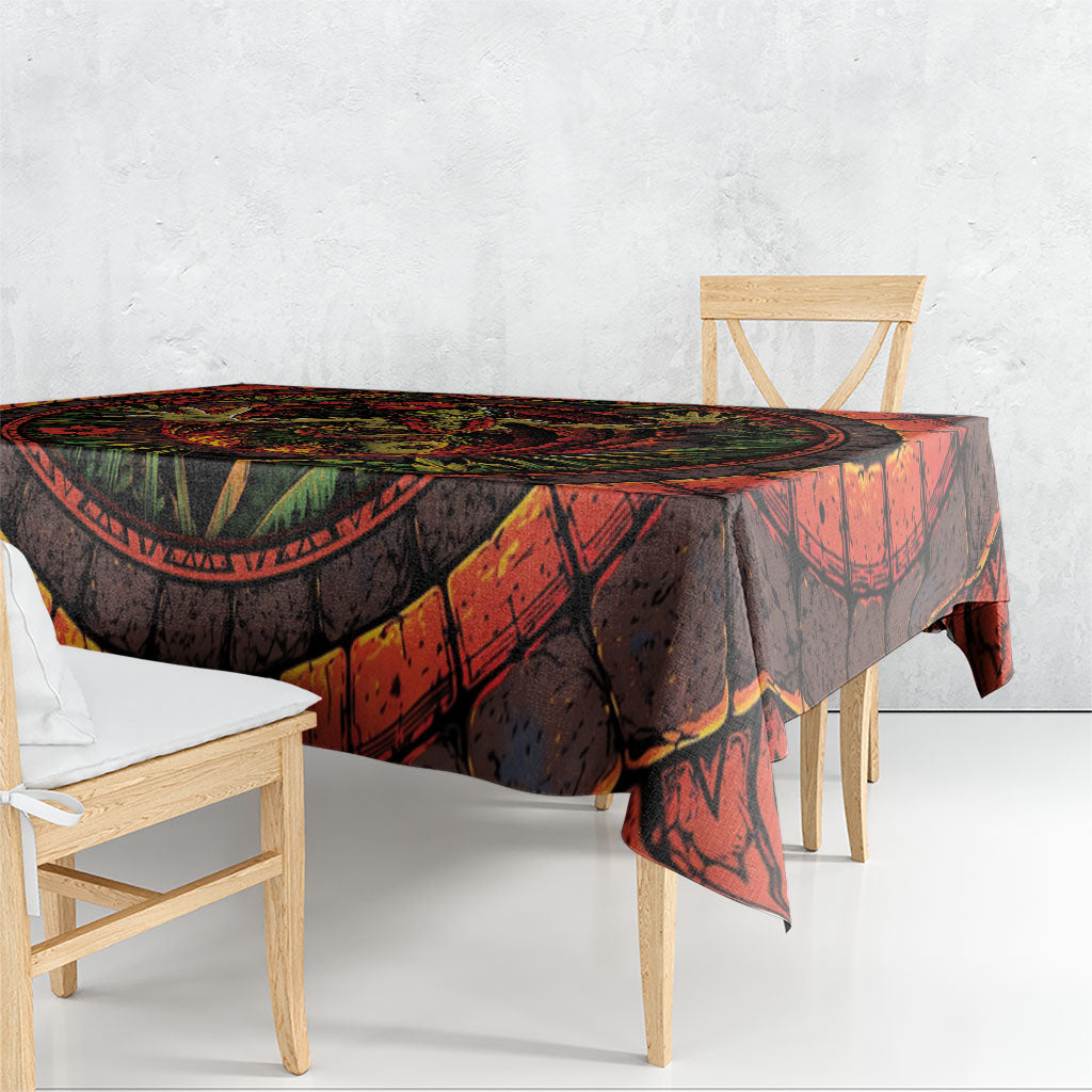 3D Illusion Hula Zombie Halloween Tablecloth Hawaiian Undead Dancer Volcano Stone Well
