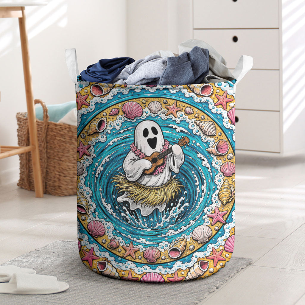 3D Illusion Hula Ghost Halloween Laundry Basket Hawaiian Ukulele Spirit Ocean Vortex