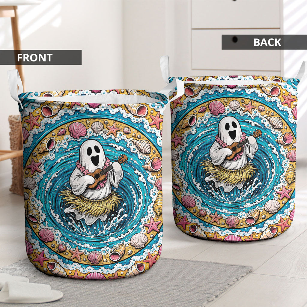 3D Illusion Hula Ghost Halloween Laundry Basket Hawaiian Ukulele Spirit Ocean Vortex