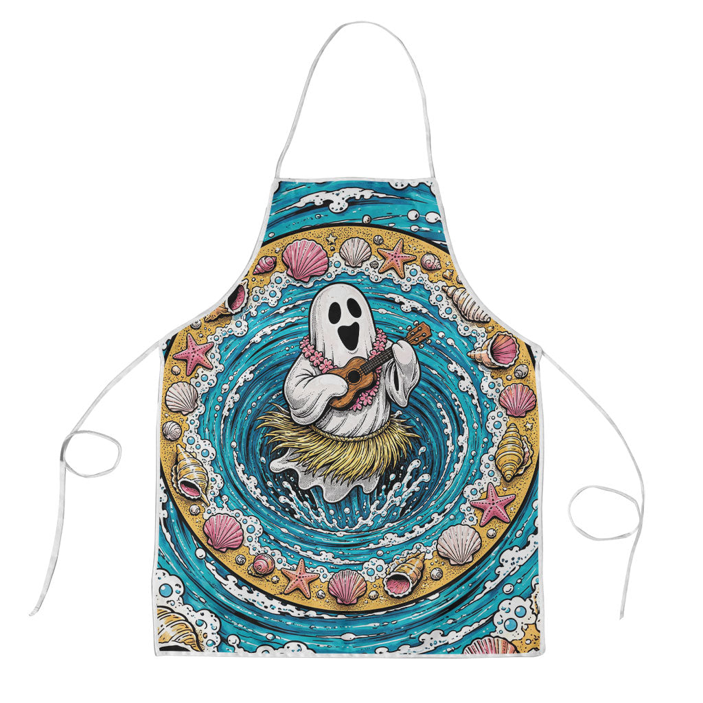 3D Illusion Hula Ghost Halloween Apron Hawaiian Ukulele Spirit Ocean Vortex
