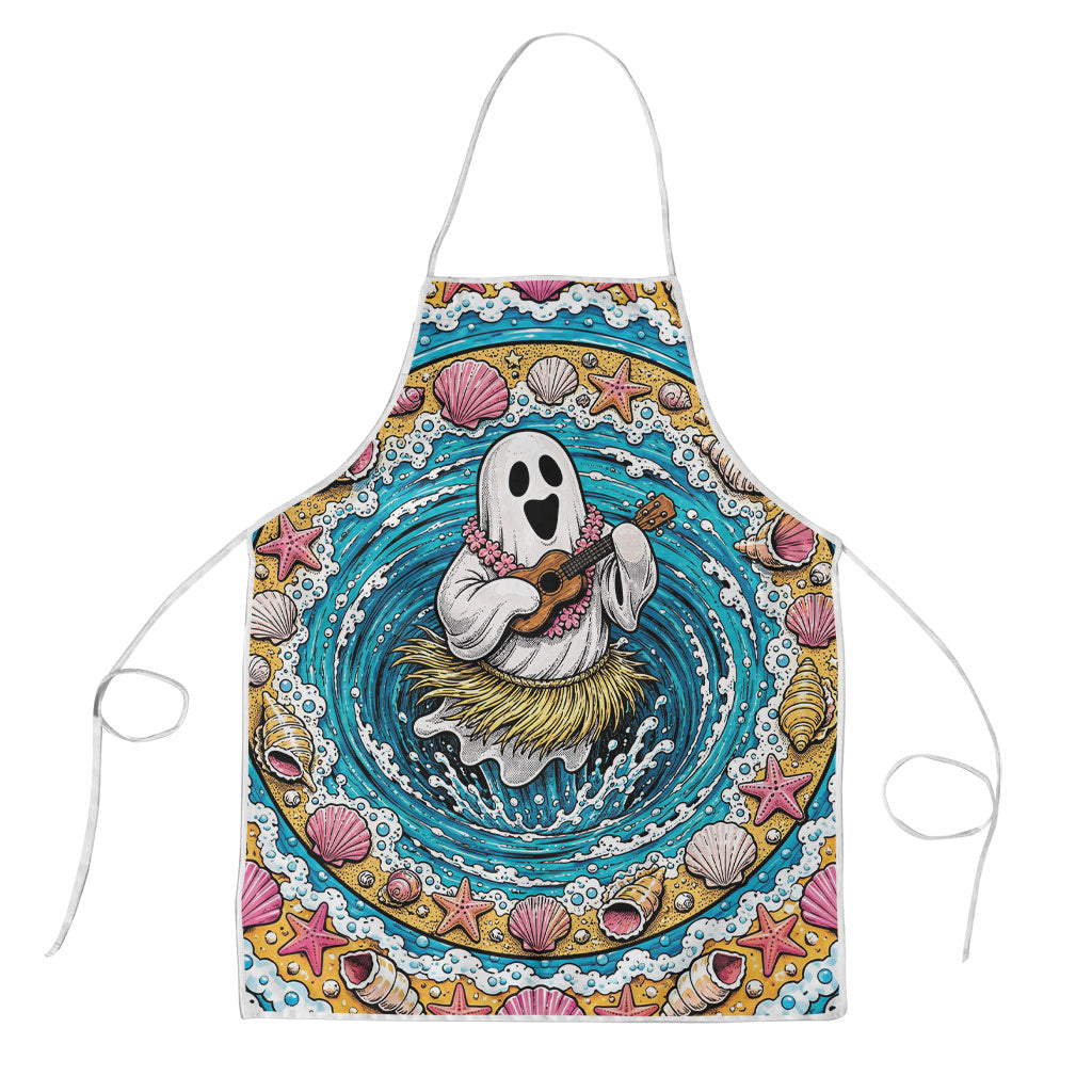 3D Illusion Hula Ghost Halloween Apron Hawaiian Ukulele Spirit Ocean Vortex