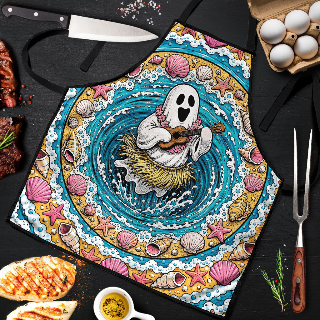 3D Illusion Hula Ghost Halloween Apron Hawaiian Ukulele Spirit Ocean Vortex