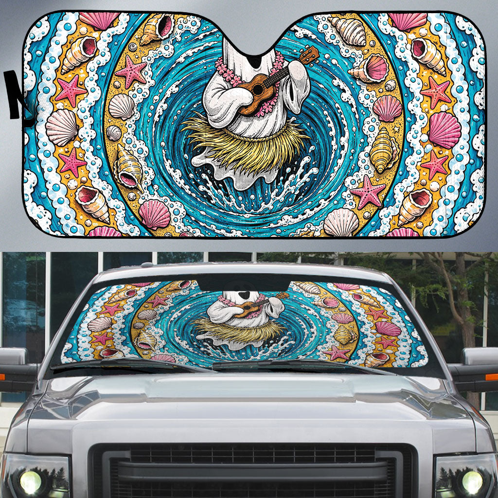 3D Illusion Hula Ghost Halloween Auto Sun Shade Hawaiian Ukulele Spirit Ocean Vortex