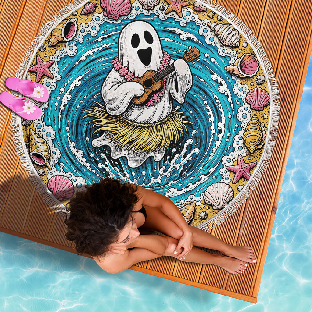 3D Illusion Hula Ghost Halloween Beach Blanket Hawaiian Ukulele Spirit Ocean Vortex