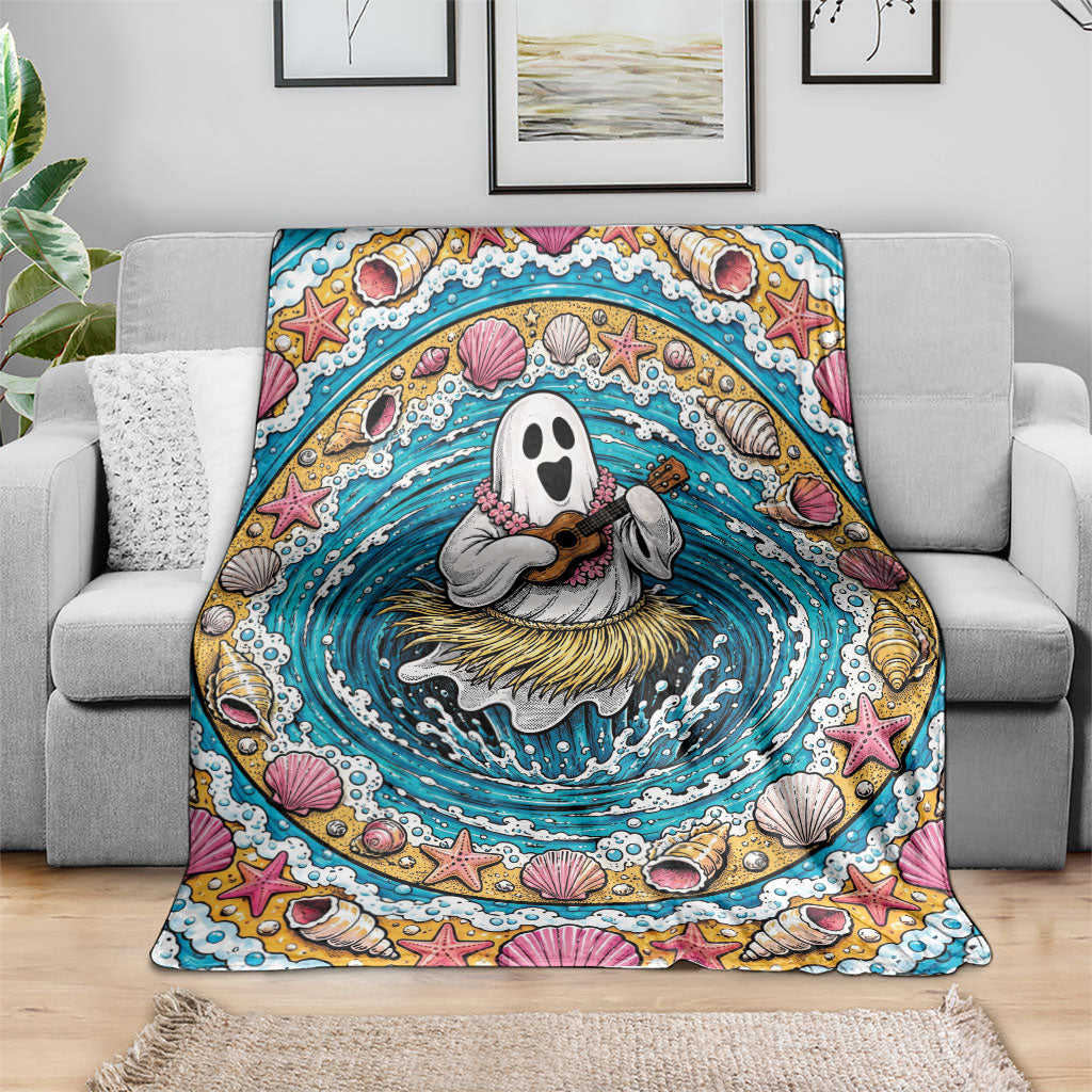 3D Illusion Hula Ghost Halloween Blanket Hawaiian Ukulele Spirit Ocean Vortex
