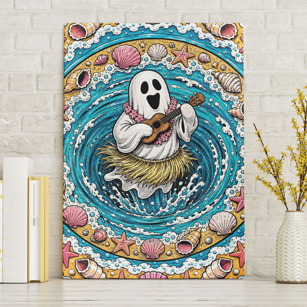 3D Illusion Hula Ghost Halloween Canvas Wall Art Hawaiian Ukulele Spirit Ocean Vortex DT05 Without Frame Yellow - Polynesian Pride