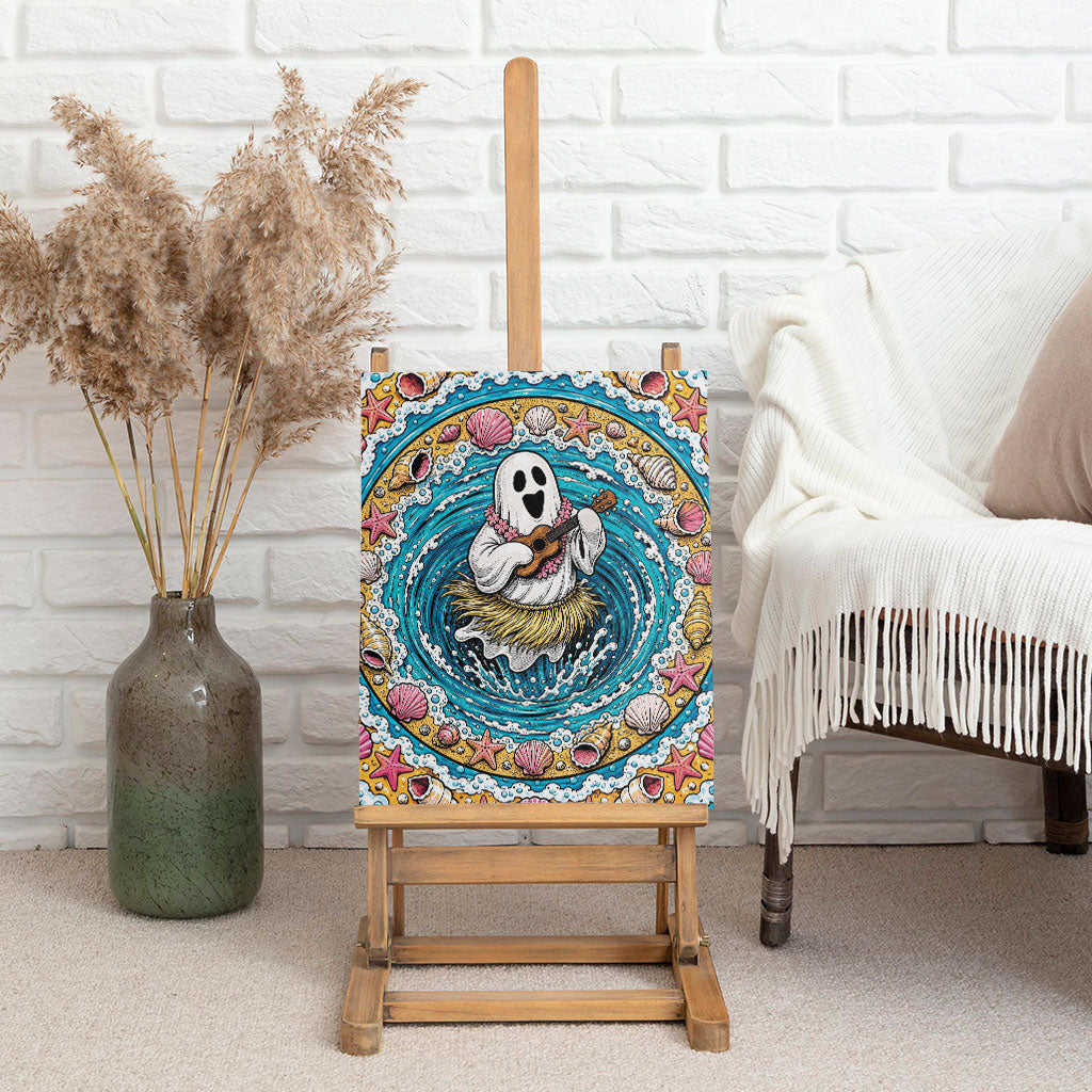 3D Illusion Hula Ghost Halloween Canvas Wall Art Hawaiian Ukulele Spirit Ocean Vortex