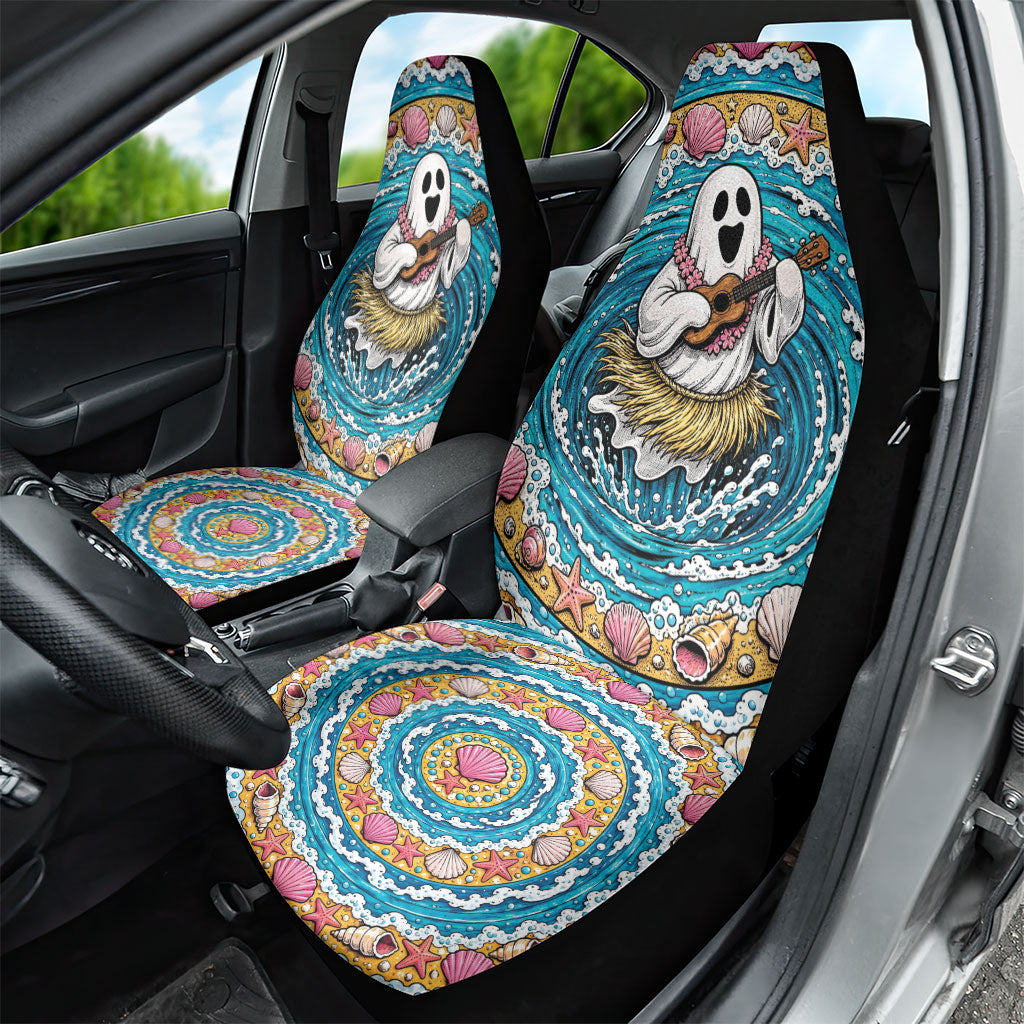 3D Illusion Hula Ghost Halloween Car Seat Cover Hawaiian Ukulele Spirit Ocean Vortex