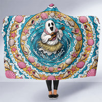 3D Illusion Hula Ghost Halloween Hooded Blanket Hawaiian Ukulele Spirit Ocean Vortex