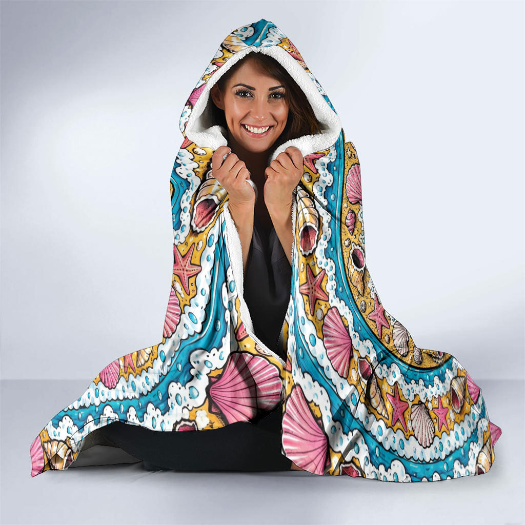 3D Illusion Hula Ghost Halloween Hooded Blanket Hawaiian Ukulele Spirit Ocean Vortex