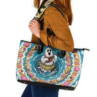 3D Illusion Hula Ghost Halloween Leather Tote Bag Hawaiian Ukulele Spirit Ocean Vortex