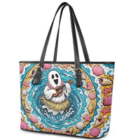 3D Illusion Hula Ghost Halloween Leather Tote Bag Hawaiian Ukulele Spirit Ocean Vortex