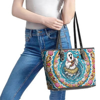 3D Illusion Hula Ghost Halloween Leather Tote Bag Hawaiian Ukulele Spirit Ocean Vortex