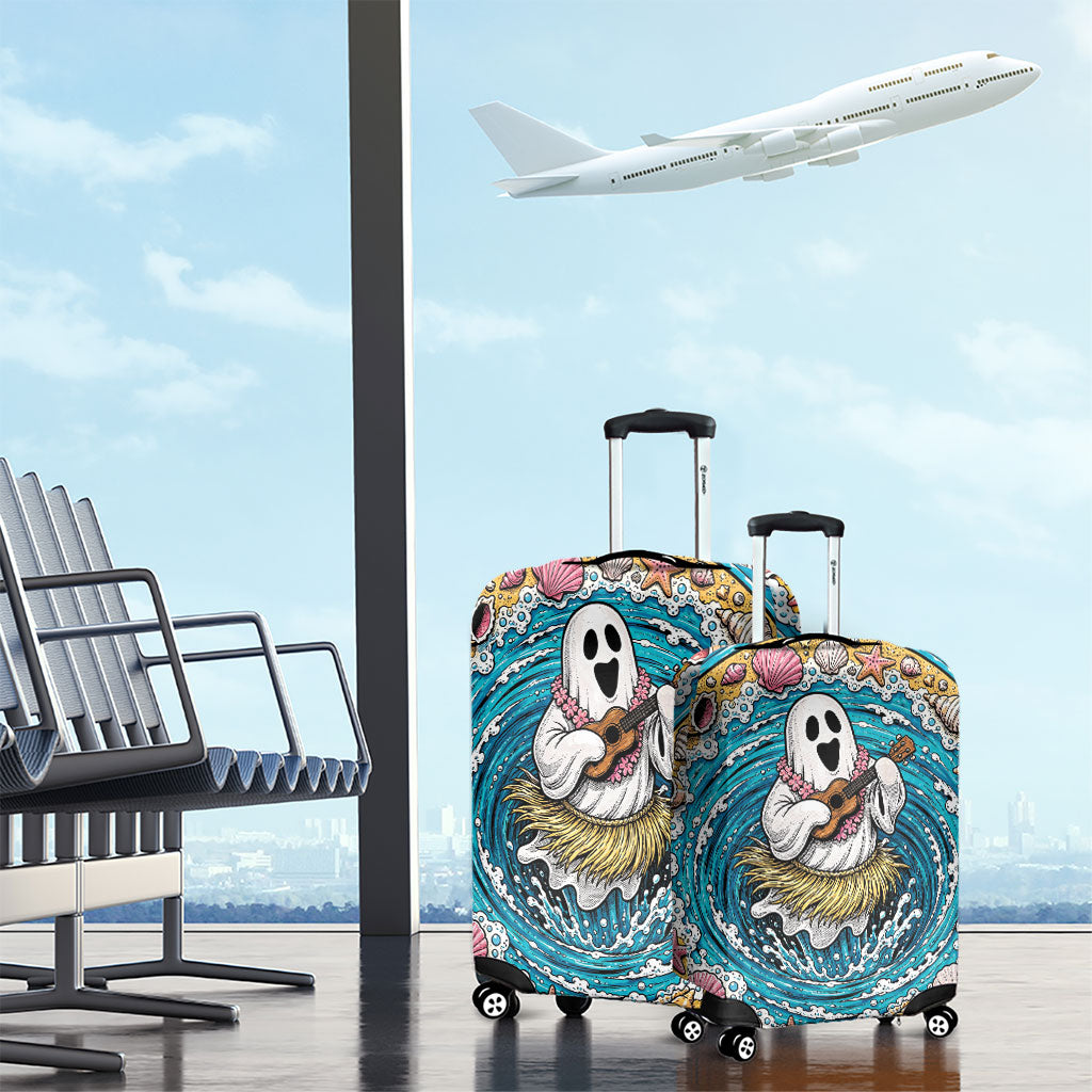 3D Illusion Hula Ghost Halloween Luggage Cover Hawaiian Ukulele Spirit Ocean Vortex