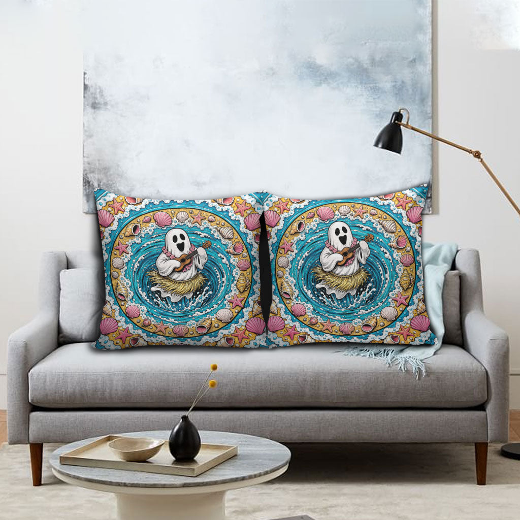 3D Illusion Hula Ghost Halloween Pillow Cover Hawaiian Ukulele Spirit Ocean Vortex