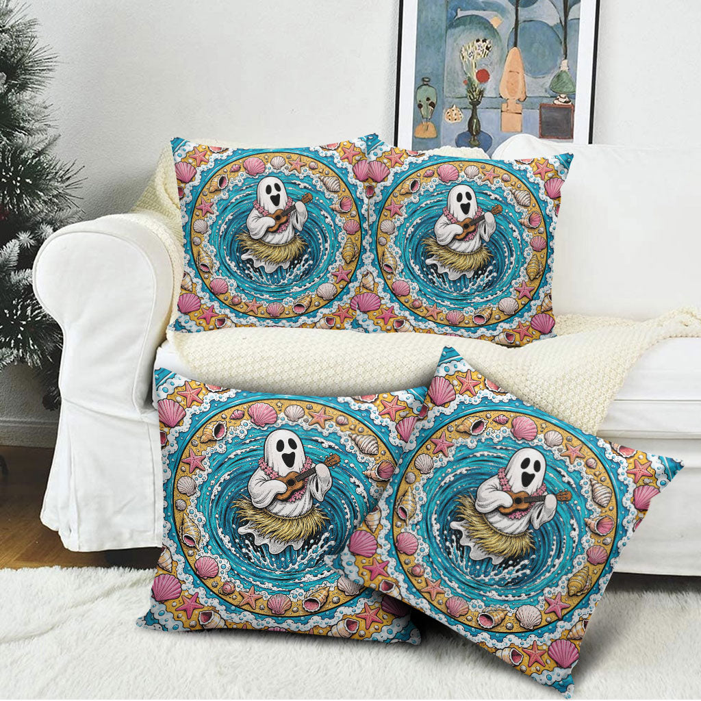 3D Illusion Hula Ghost Halloween Pillow Cover Hawaiian Ukulele Spirit Ocean Vortex