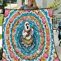 3D Illusion Hula Ghost Halloween Quilt Hawaiian Ukulele Spirit Ocean Vortex