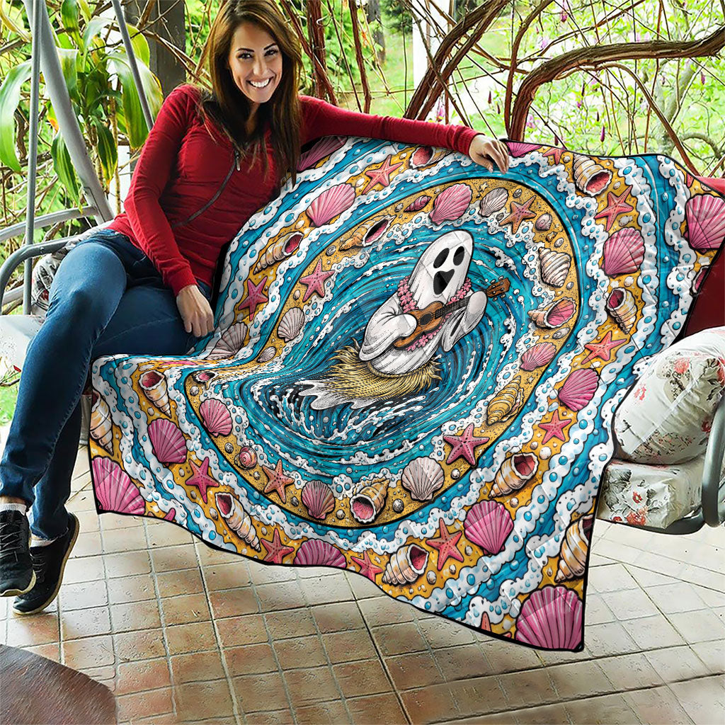 3D Illusion Hula Ghost Halloween Quilt Hawaiian Ukulele Spirit Ocean Vortex