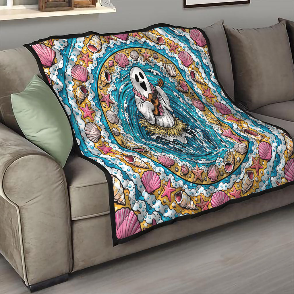 3D Illusion Hula Ghost Halloween Quilt Hawaiian Ukulele Spirit Ocean Vortex