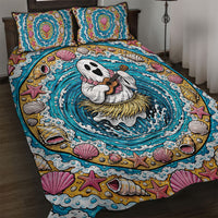 3D Illusion Hula Ghost Halloween Quilt Bed Set Hawaiian Ukulele Spirit Ocean Vortex