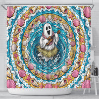 3D Illusion Hula Ghost Halloween Shower Curtain Hawaiian Ukulele Spirit Ocean Vortex