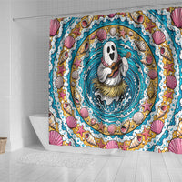 3D Illusion Hula Ghost Halloween Shower Curtain Hawaiian Ukulele Spirit Ocean Vortex