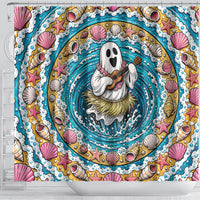3D Illusion Hula Ghost Halloween Shower Curtain Hawaiian Ukulele Spirit Ocean Vortex