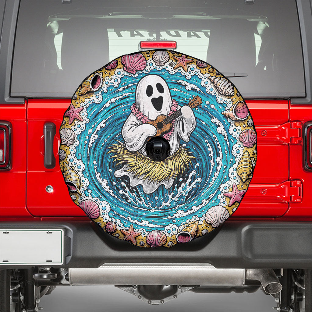 3D Illusion Hula Ghost Halloween Spare Tire Cover Hawaiian Ukulele Spirit Ocean Vortex