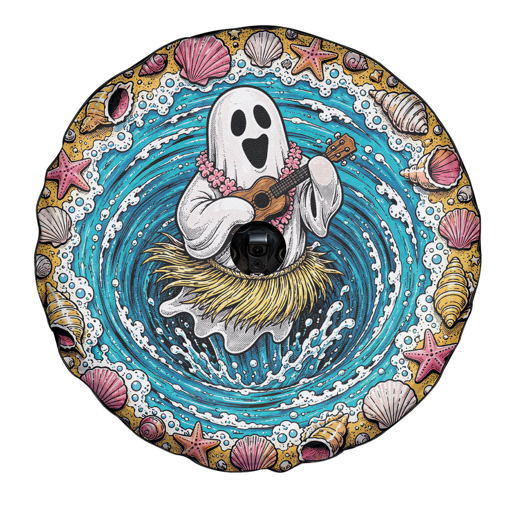 3D Illusion Hula Ghost Halloween Spare Tire Cover Hawaiian Ukulele Spirit Ocean Vortex