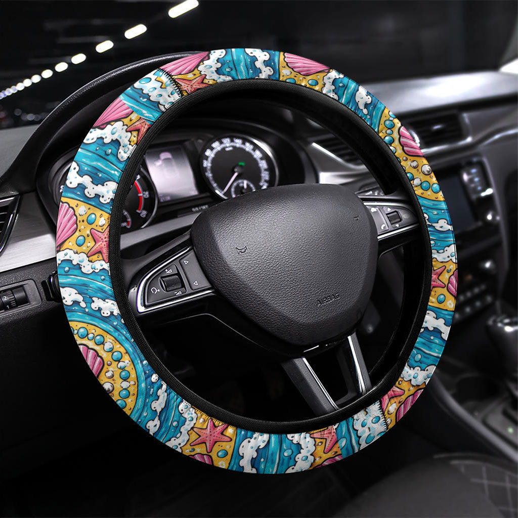 3D Illusion Hula Ghost Halloween Steering Wheel Cover Hawaiian Ukulele Spirit Ocean Vortex DT05 Universal Fit Yellow - Polynesian Pride