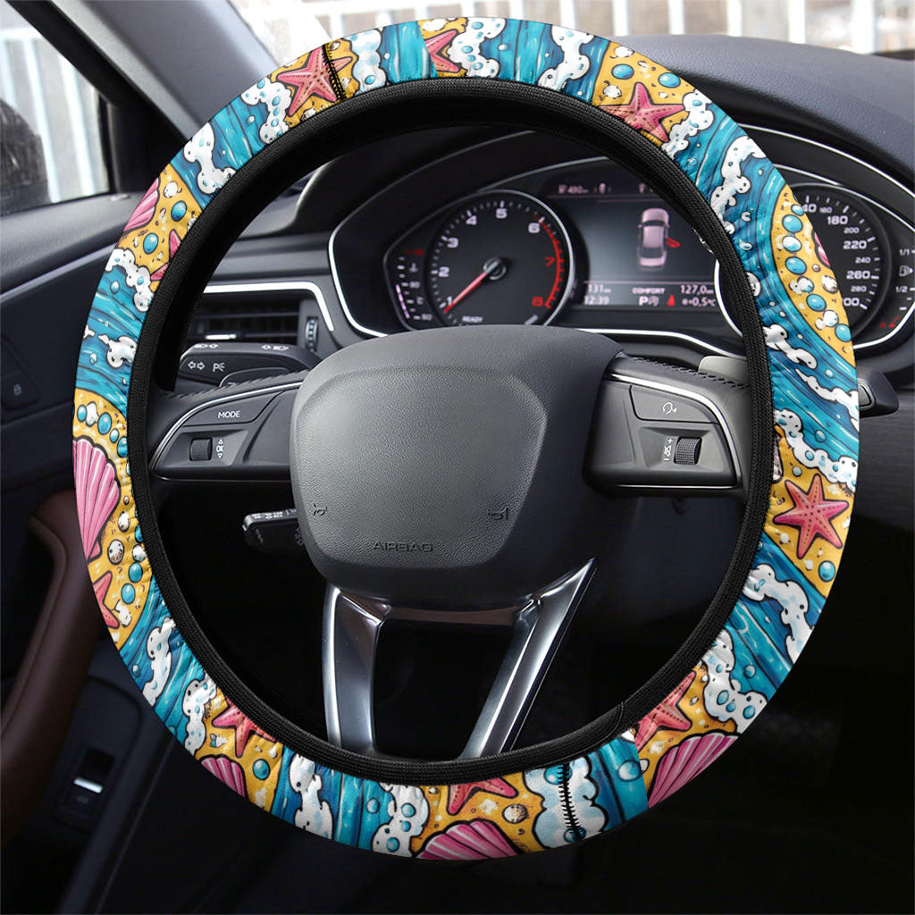 3D Illusion Hula Ghost Halloween Steering Wheel Cover Hawaiian Ukulele Spirit Ocean Vortex