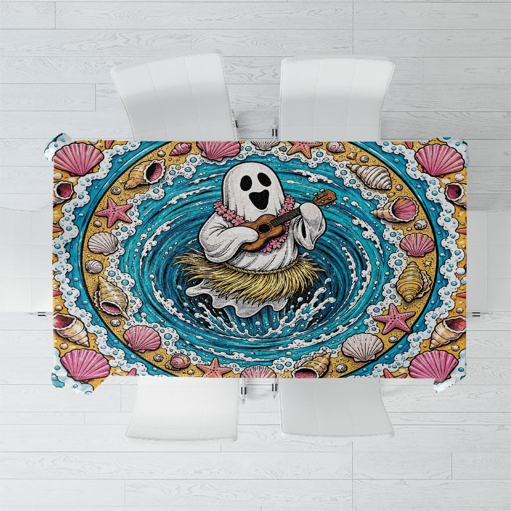 3D Illusion Hula Ghost Halloween Tablecloth Hawaiian Ukulele Spirit Ocean Vortex