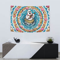 3D Illusion Hula Ghost Halloween Tapestry Hawaiian Ukulele Spirit Ocean Vortex