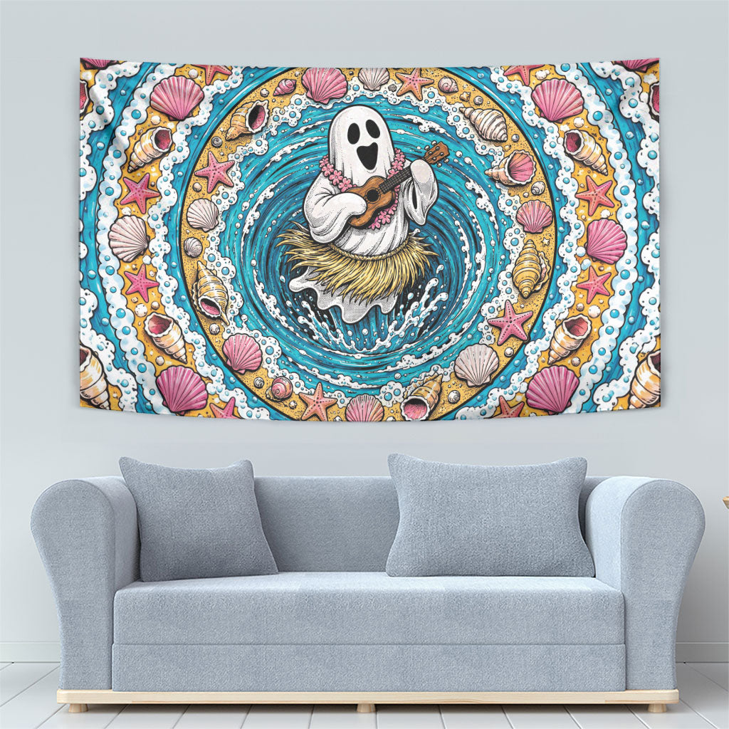 3D Illusion Hula Ghost Halloween Tapestry Hawaiian Ukulele Spirit Ocean Vortex