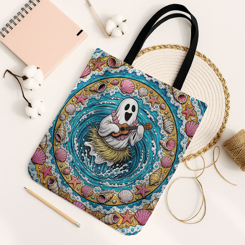 3D Illusion Hula Ghost Halloween Tote Bag Hawaiian Ukulele Spirit Ocean Vortex DT05 Black Strap One Size Yellow - Polynesian Pride
