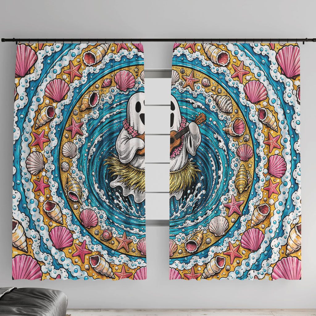 3D Illusion Hula Ghost Halloween Window Curtain Hawaiian Ukulele Spirit Ocean Vortex