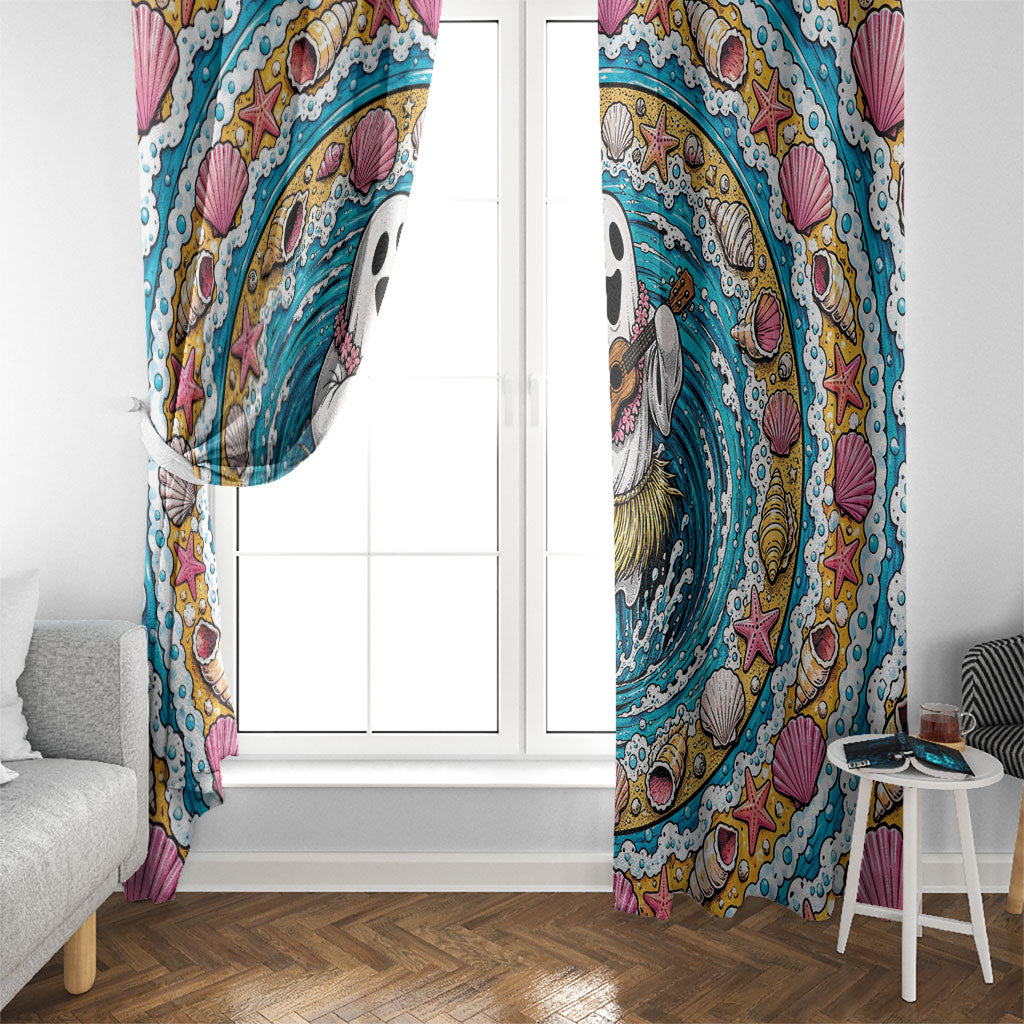 3D Illusion Hula Ghost Halloween Window Curtain Hawaiian Ukulele Spirit Ocean Vortex