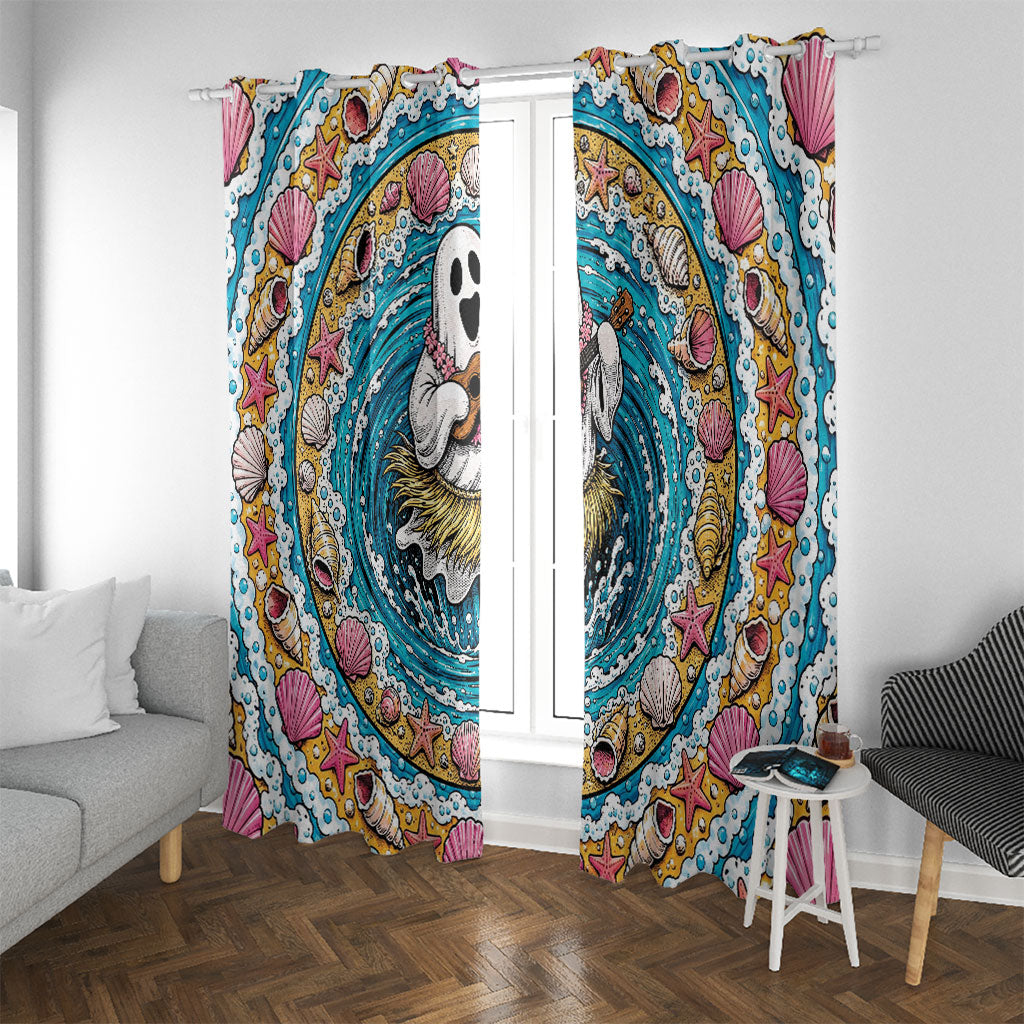 3D Illusion Hula Ghost Halloween Window Curtain Hawaiian Ukulele Spirit Ocean Vortex