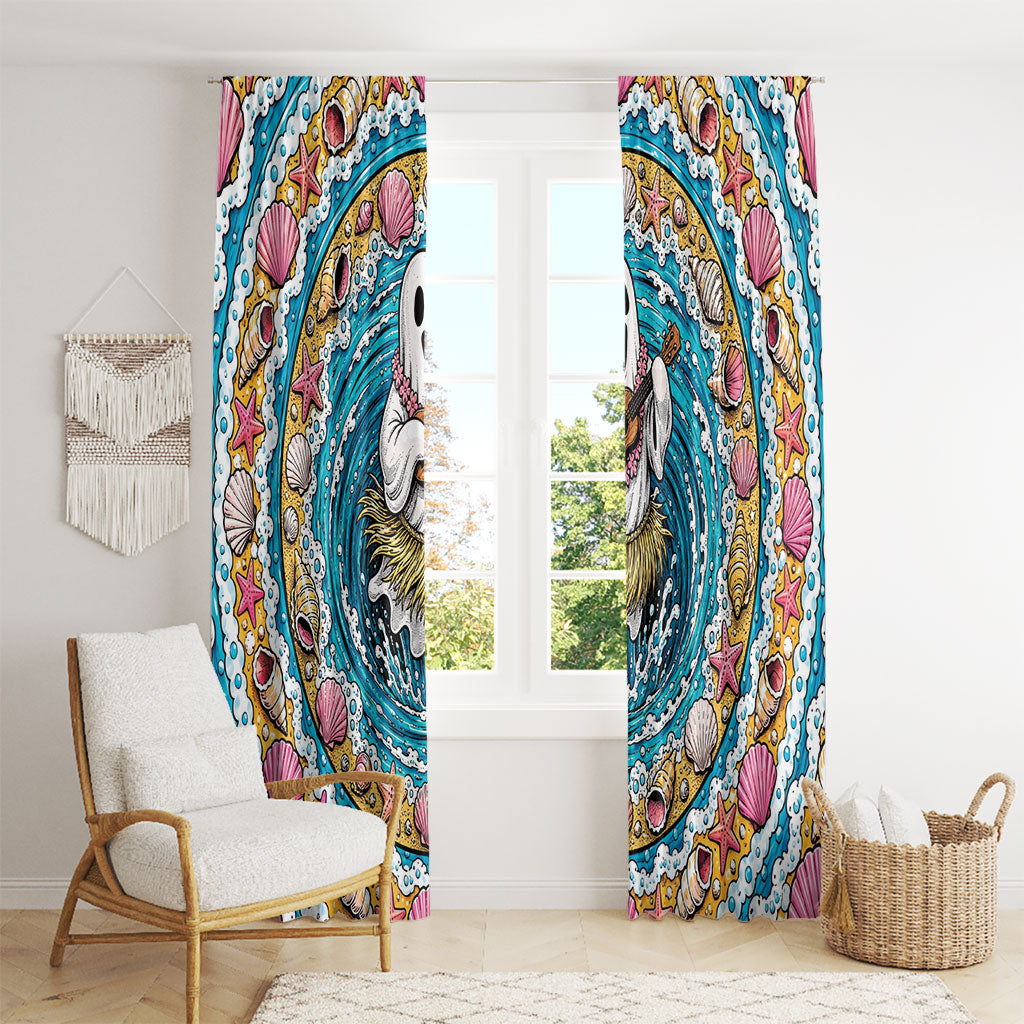 3D Illusion Hula Ghost Halloween Window Curtain Hawaiian Ukulele Spirit Ocean Vortex