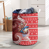 Wallis And Futuna Christmas Laundry Basket Santa Riding Ocean Dolphin DT05 Red - Polynesian Pride