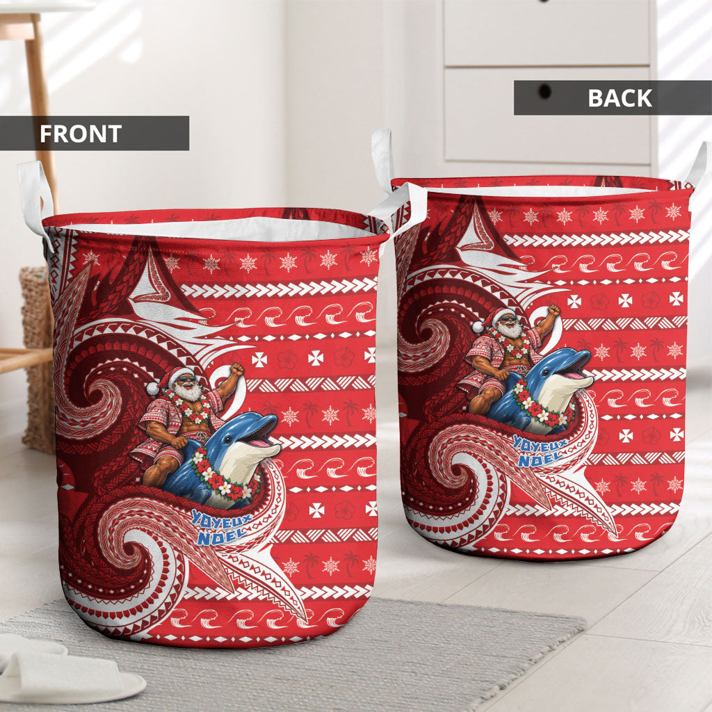Wallis And Futuna Christmas Laundry Basket Santa Riding Ocean Dolphin DT05 - Polynesian Pride