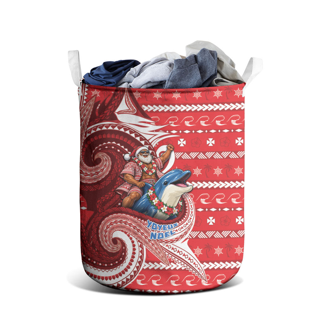 Wallis And Futuna Christmas Laundry Basket Santa Riding Ocean Dolphin DT05 - Polynesian Pride