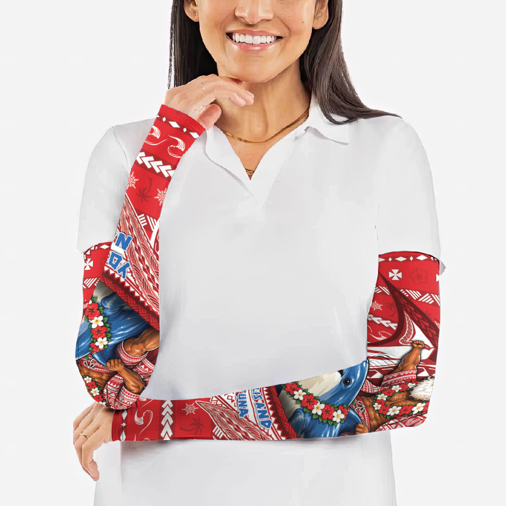 Wallis And Futuna Christmas Arm Sleeves Santa Riding Ocean Dolphin DT05 - Polynesian Pride