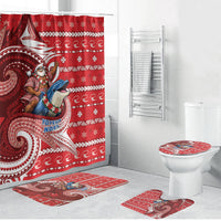 Wallis And Futuna Christmas Bathroom Set Santa Riding Ocean Dolphin DT05 Bathroom Set (4 pcs) Red - Polynesian Pride