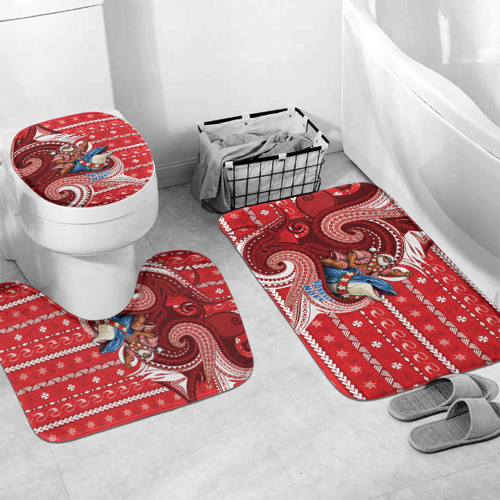 Wallis And Futuna Christmas Bathroom Set Santa Riding Ocean Dolphin DT05 Mat Set Only (3 pcs) One Size Red - Polynesian Pride