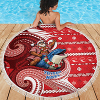 Wallis And Futuna Christmas Beach Blanket Santa Riding Ocean Dolphin DT05 - Polynesian Pride