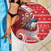 Wallis And Futuna Christmas Beach Blanket Santa Riding Ocean Dolphin DT05 - Polynesian Pride