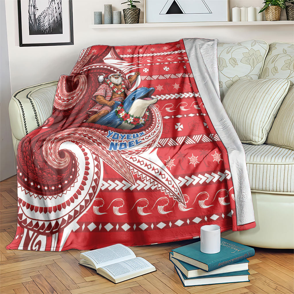 Wallis And Futuna Christmas Blanket Santa Riding Ocean Dolphin DT05 Red - Polynesian Pride